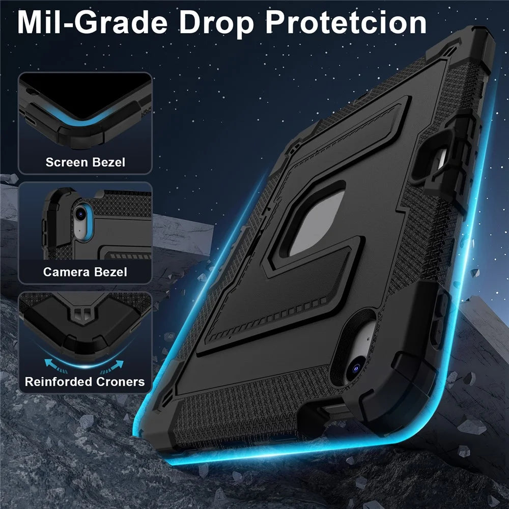 Tablet Case with Kickstand for iPad Air 11 (2026) / (2025) / (2024) / Air (2022) / (2020) Anti Drop PC + Silicone Cover - Black+Black - 3