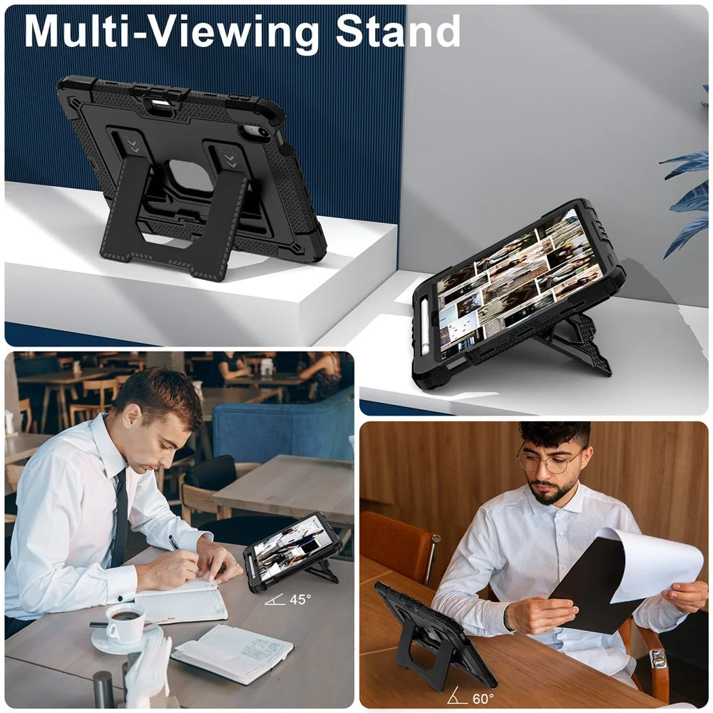 Tablet Case with Kickstand for iPad Air 11 (2026) / (2025) / (2024) / Air (2022) / (2020) Anti Drop PC + Silicone Cover - Black+Black - 5