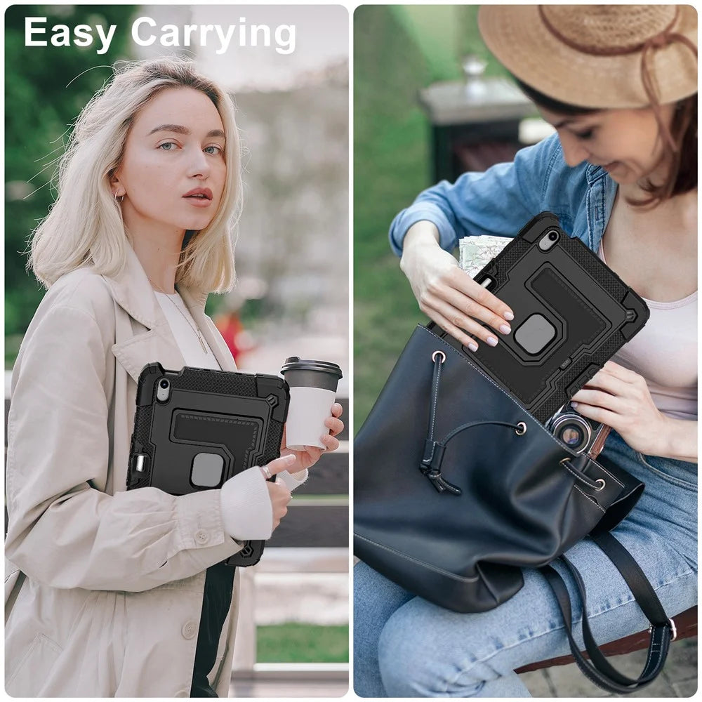 Tablet Case with Kickstand for iPad Air 11 (2026) / (2025) / (2024) / Air (2022) / (2020) Anti Drop PC + Silicone Cover - Black+Black - 6