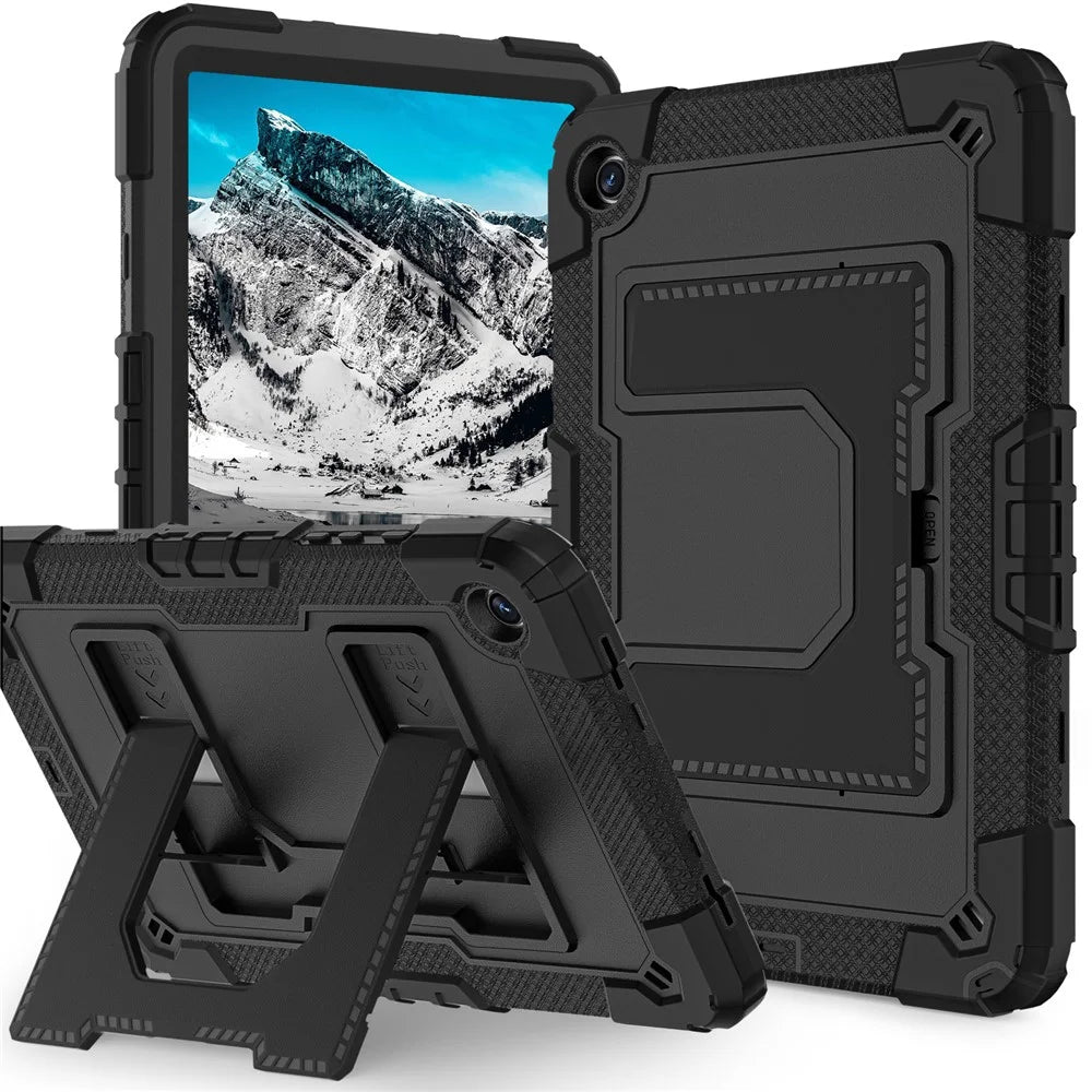 Tablet Case with Kickstand for Samsung Galaxy Tab A9+ SM-X216B Anti Drop PC + Silicone Cover - Black+Black - 1