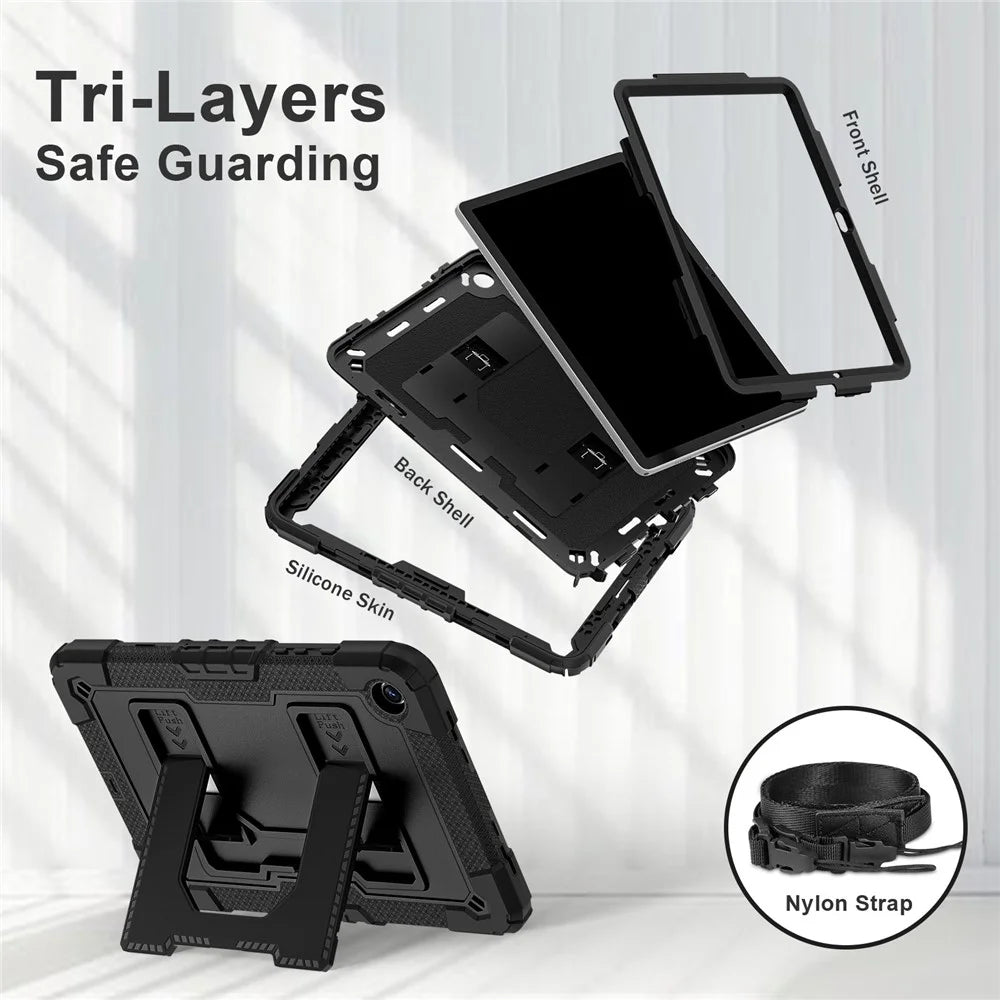 Tablet Case with Kickstand for Samsung Galaxy Tab A9+ SM-X216B Anti Drop PC + Silicone Cover - Black+Black - 2