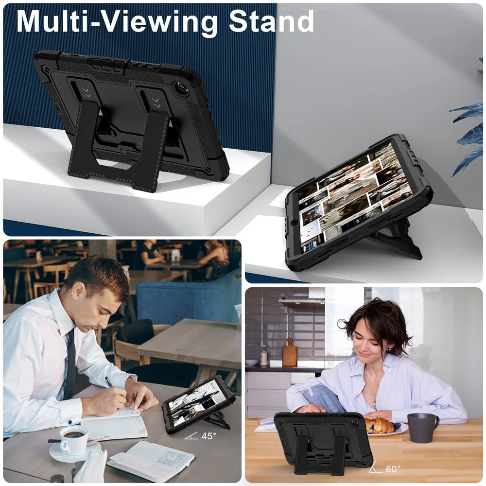 Tablet Case with Kickstand for Samsung Galaxy Tab A9+ SM-X216B Anti Drop PC + Silicone Cover - Black+Black - 5