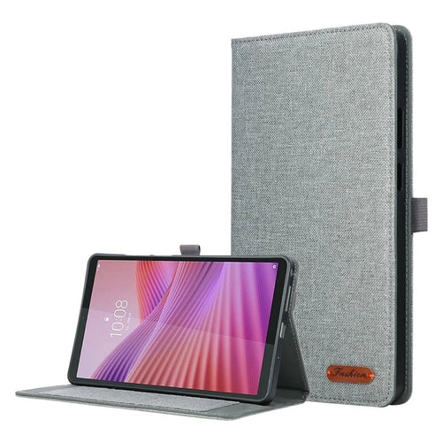 For Lenovo Tab K9 / Tab One Case with Stand Card Holder Cloth Texture Leather Tablet Cover - Grey - 1