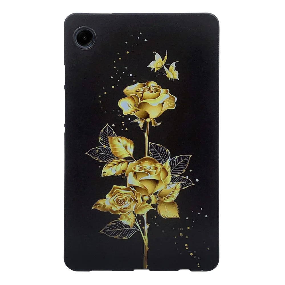 For Samsung Galaxy Tab A11 / A9 TPU Case Pattern Printing Slim Tablet Protective Cover - Golden Butterfly Rose - 1