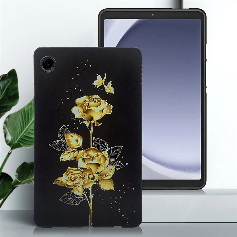 For Samsung Galaxy Tab A11 / A9 TPU Case Pattern Printing Slim Tablet Protective Cover - Golden Butterfly Rose - 2