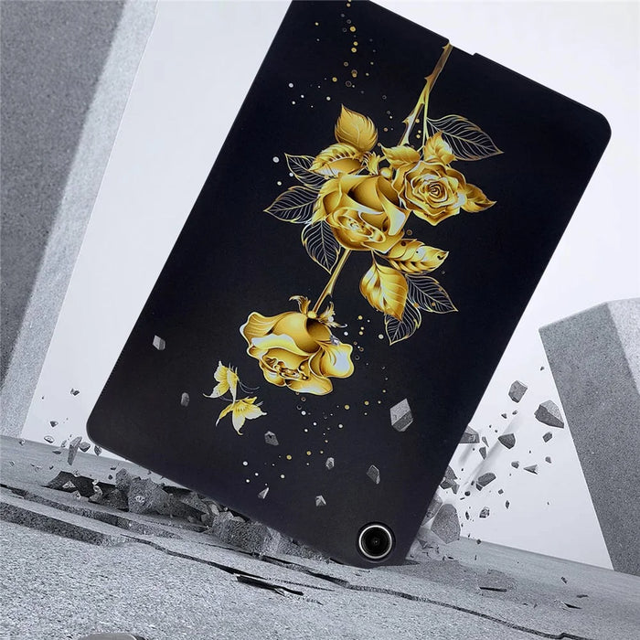 For Samsung Galaxy Tab A11+ TPU Case Pattern Printing Slim Tablet Protective Cover - Golden Butterfly Rose - 3