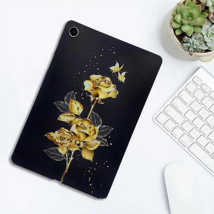 For Samsung Galaxy Tab A11+ TPU Case Pattern Printing Slim Tablet Protective Cover - Golden Butterfly Rose - 4