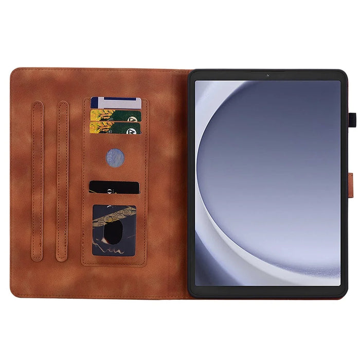 For Samsung Galaxy Tab A11 / A9 Case Lily Flower Imprint Card Slots Leather Tablet Cover - Brown - 2