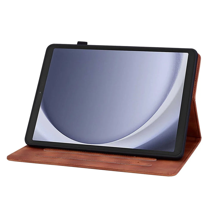 For Samsung Galaxy Tab A11 / A9 Case Lily Flower Imprint Card Slots Leather Tablet Cover - Brown - 3