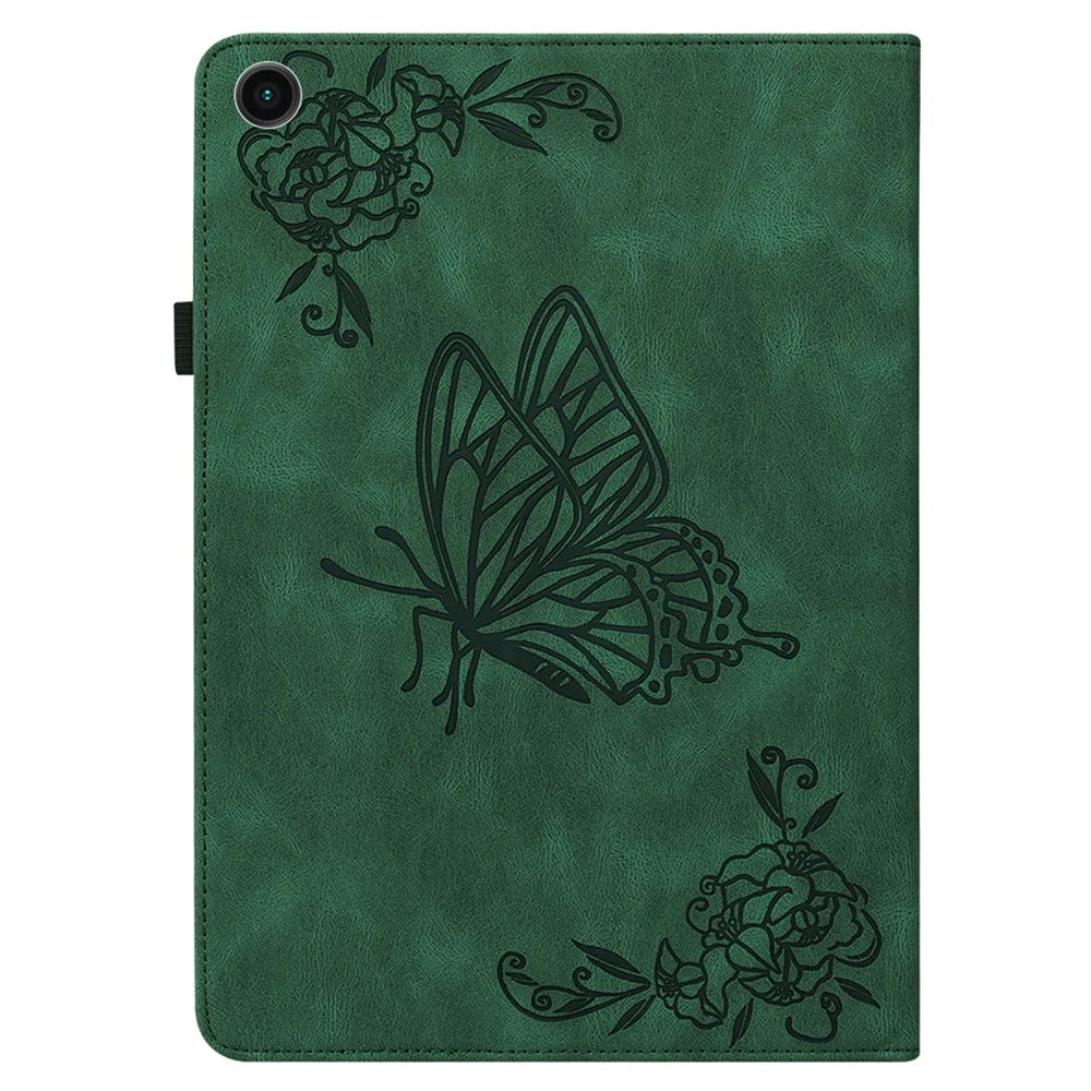For Samsung Galaxy Tab A11 / A9 Case Butterfly Flower Imprint PU Leather Tablet Cover with Card Slots - Green - 5