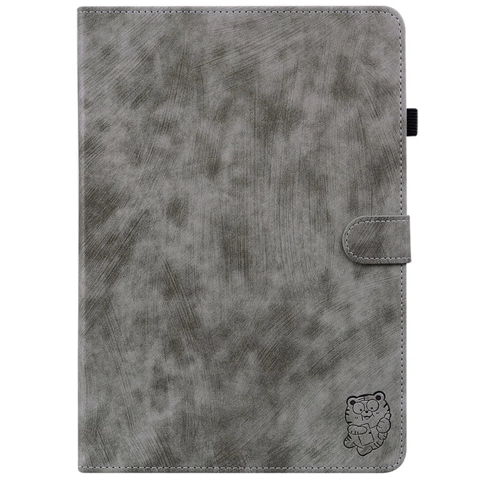 For Samsung Galaxy Tab A11 / A9 Case Tiger Imprint Anti-Scratch PU Leather Tablet Cover - Grey - 5