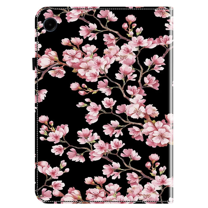 For Samsung Galaxy Tab A11 / A9 Leather Case Pattern Printed Stand Tablet Cover with Card Slots - Plum Blossom - 5