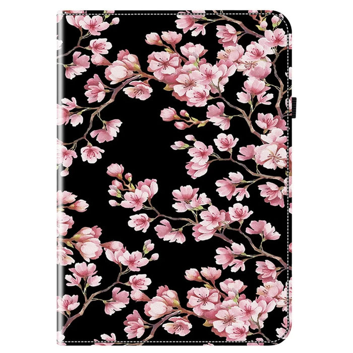 For Samsung Galaxy Tab A11 / A9 Leather Case Pattern Printed Stand Tablet Cover with Card Slots - Plum Blossom - 6