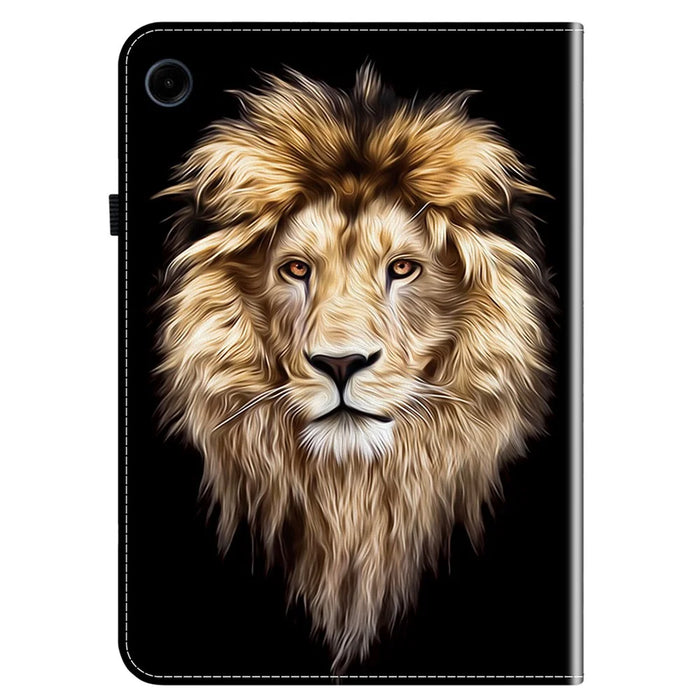 For Samsung Galaxy Tab A11 / A9 Leather Case Pattern Printed Stand Tablet Cover with Card Slots - Lion Head - 5