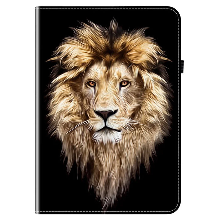 For Samsung Galaxy Tab A11 / A9 Leather Case Pattern Printed Stand Tablet Cover with Card Slots - Lion Head - 6