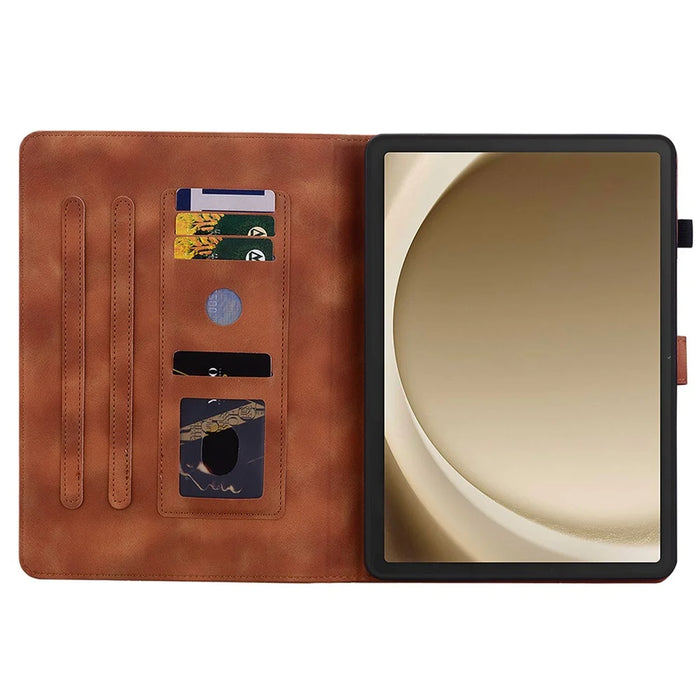 For Samsung Galaxy Tab A11+ Case Lily Flower Imprint Card Slots Leather Tablet Cover - Brown - 2