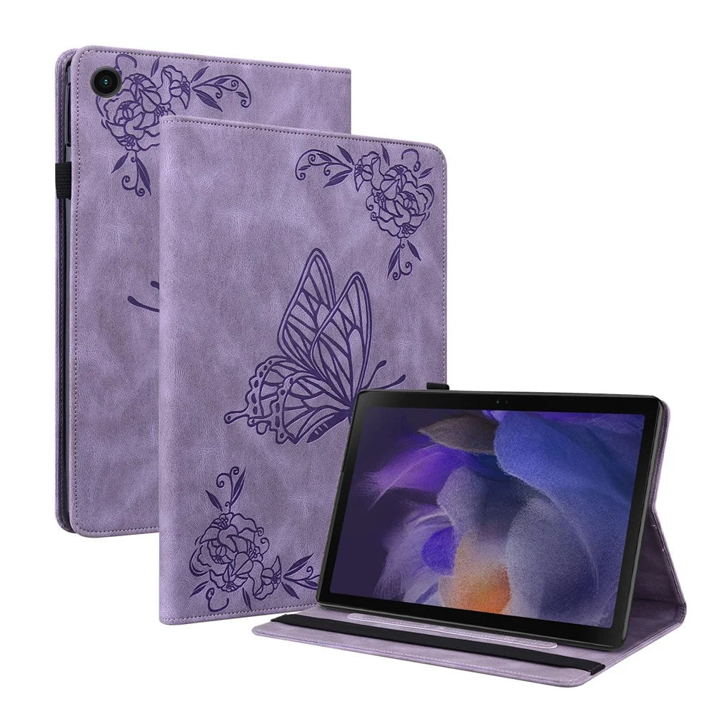 For Samsung Galaxy Tab A11+ Case Butterfly Flower Imprint PU Leather Tablet Cover with Card Slots - Purple - 1