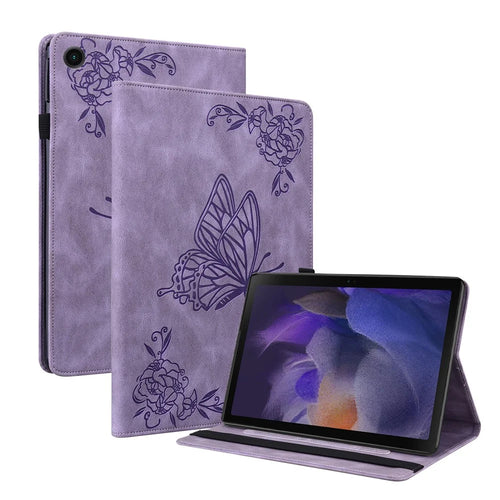 For Samsung Galaxy Tab A11+ Case Butterfly Flower Imprint PU Leather Tablet Cover with Card Slots - Purple - 1