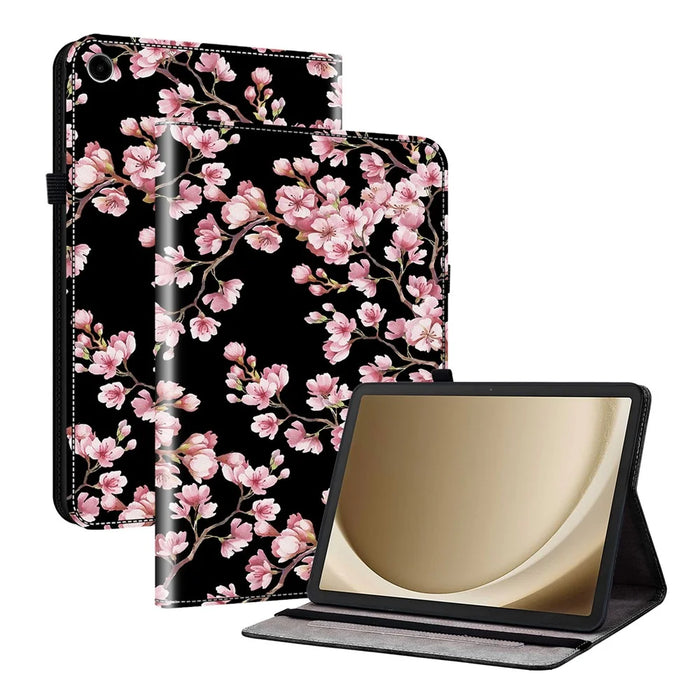 For Samsung Galaxy Tab A11+ Leather Case Pattern Printed Stand Tablet Cover with Card Slots - Plum Blossom - 1