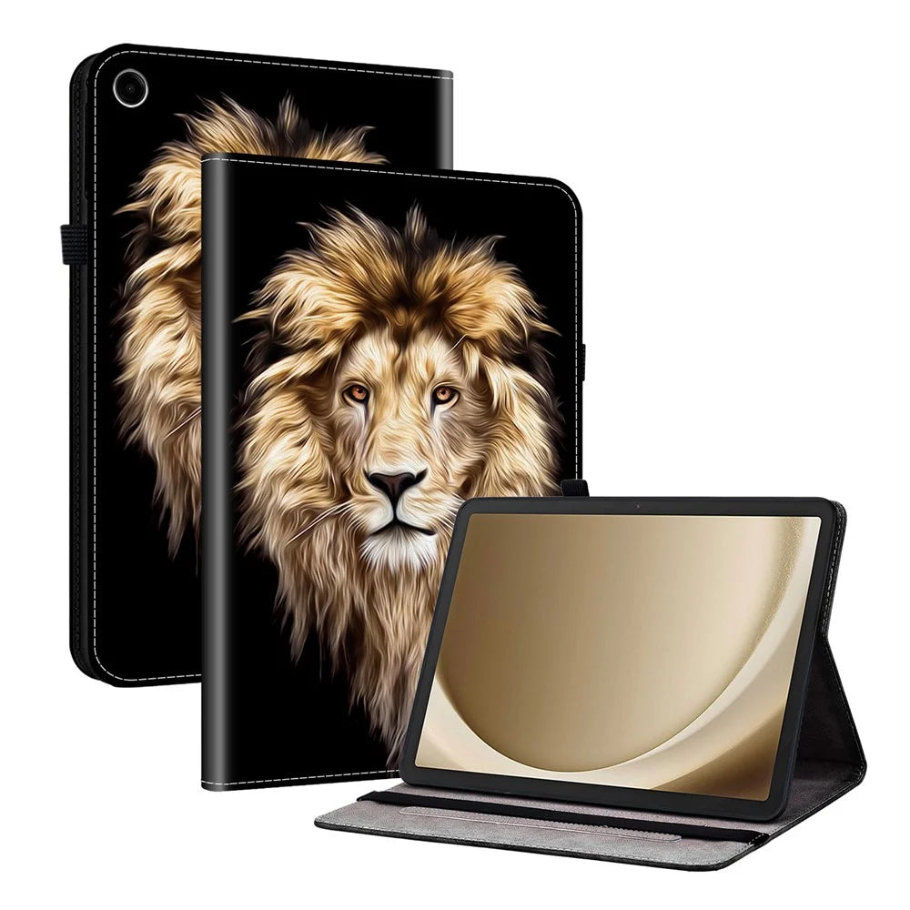For Samsung Galaxy Tab A11+ Leather Case Pattern Printed Stand Tablet Cover with Card Slots - Lion Head - 1