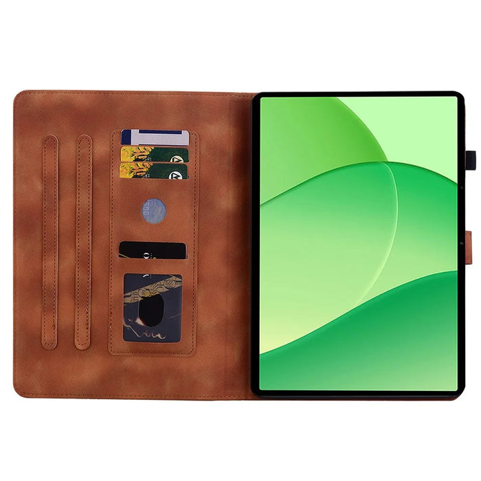 For OnePlus Pad Lite / Oppo Pad SE Case Lily Flower Imprint Card Slots Leather Tablet Cover - Brown - 2