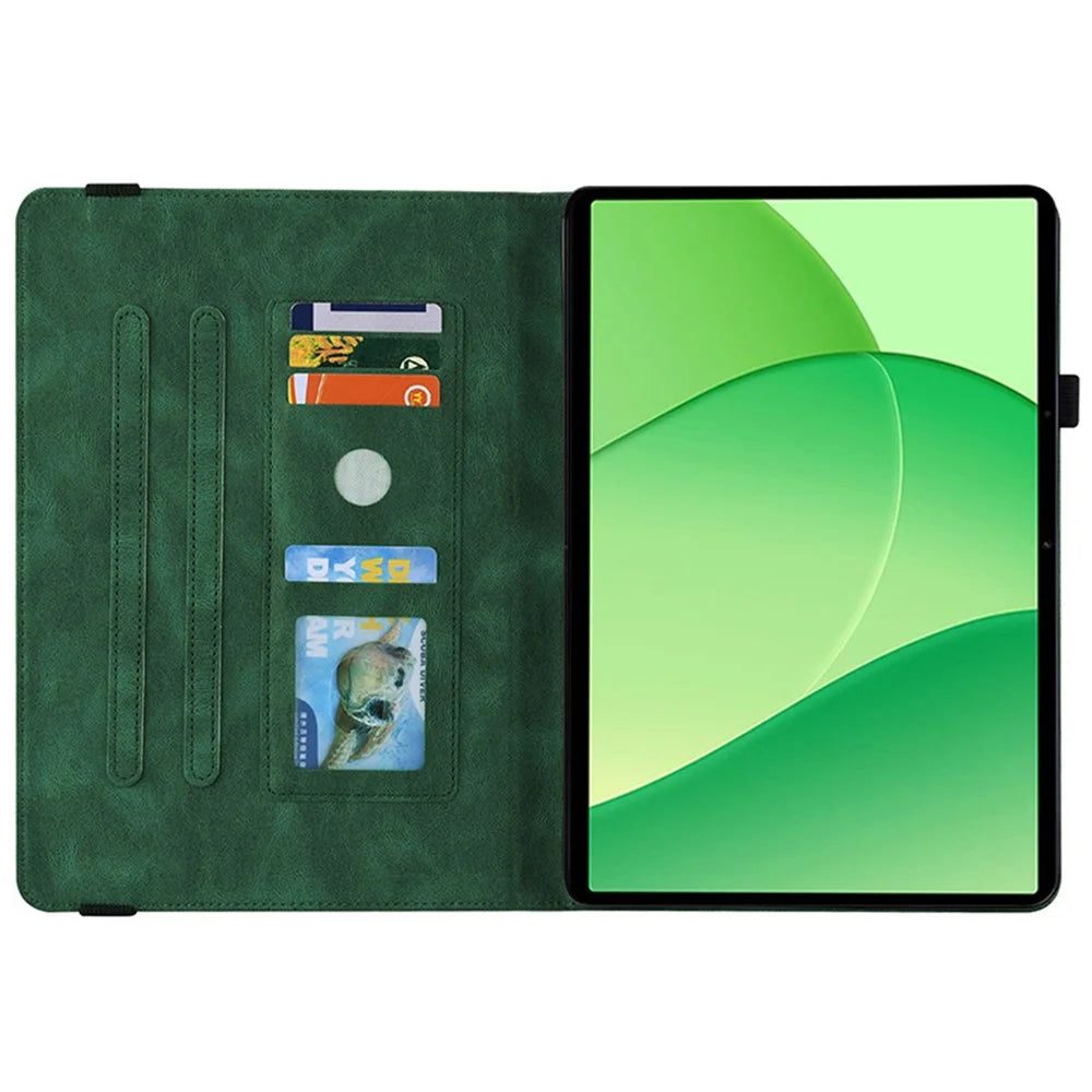 For OnePlus Pad Lite / Oppo Pad SE Case Butterfly Flower Imprint PU Leather Tablet Cover with Card Slots - Green - 2
