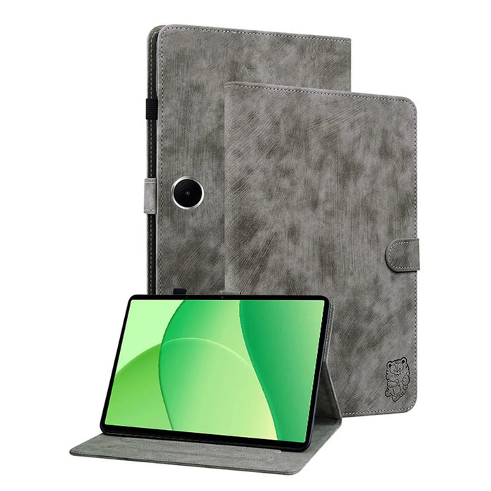 For OnePlus Pad Lite / Oppo Pad SE Case Tiger Imprint Anti-Scratch PU Leather Tablet Cover - Grey - 1