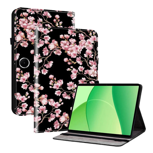 For OnePlus Pad Lite / Oppo Pad SE Leather Case Pattern Printed Stand Tablet Cover with Card Slots - Plum Blossom - 1