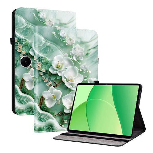 For OnePlus Pad Lite / Oppo Pad SE Leather Case Pattern Printed Stand Tablet Cover with Card Slots - Jade Flower - 1