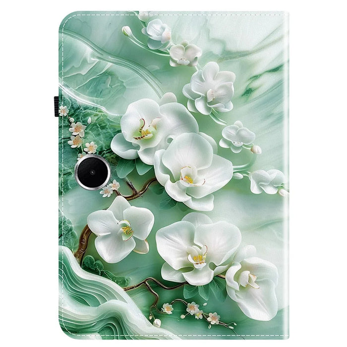 For OnePlus Pad Lite / Oppo Pad SE Leather Case Pattern Printed Stand Tablet Cover with Card Slots - Jade Flower - 5