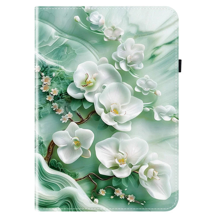 For OnePlus Pad Lite / Oppo Pad SE Leather Case Pattern Printed Stand Tablet Cover with Card Slots - Jade Flower - 6