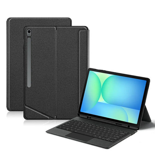 For Samsung Galaxy Tab S10 FE+ Leather Case + Bluetooth-Compatible Keyboard with Backlight Trackpad - 1