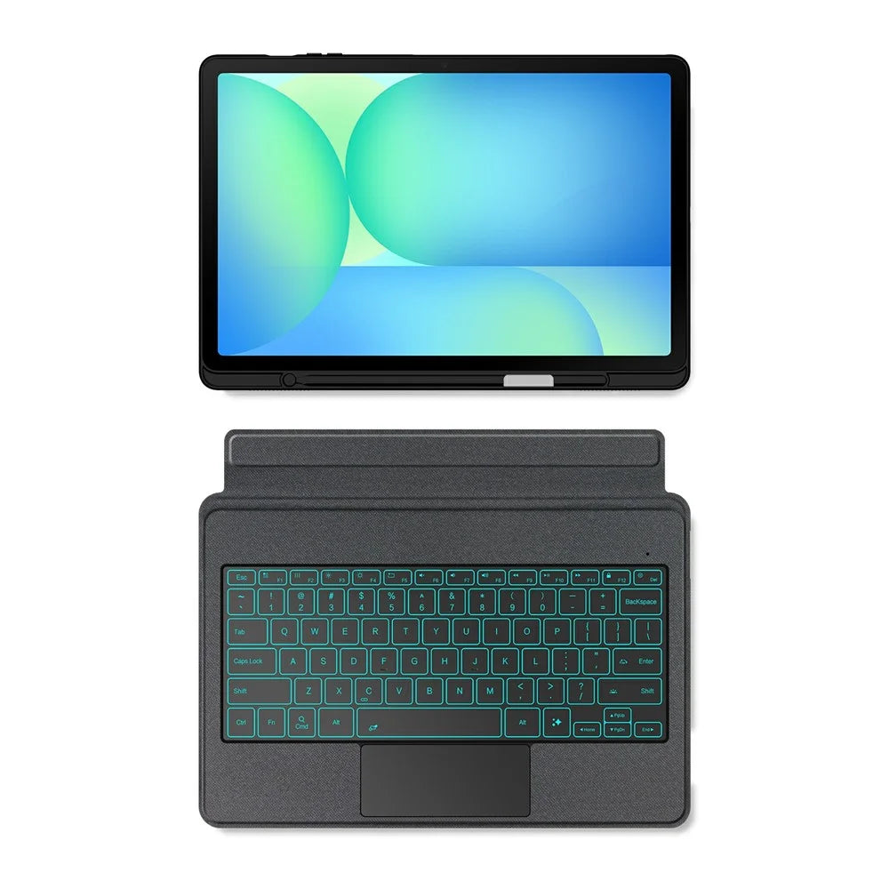 For Samsung Galaxy Tab S10 FE+ Leather Case + Bluetooth-Compatible Keyboard with Backlight Trackpad - 3