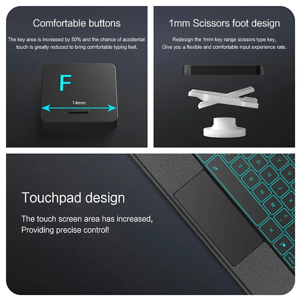 For Samsung Galaxy Tab S10 FE+ Leather Case + Bluetooth-Compatible Keyboard with Backlight Trackpad - 5