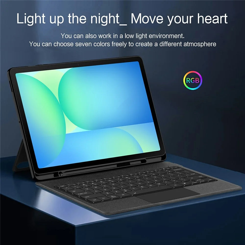 For Samsung Galaxy Tab S10 FE+ Leather Case + Bluetooth-Compatible Keyboard with Backlight Trackpad - 7