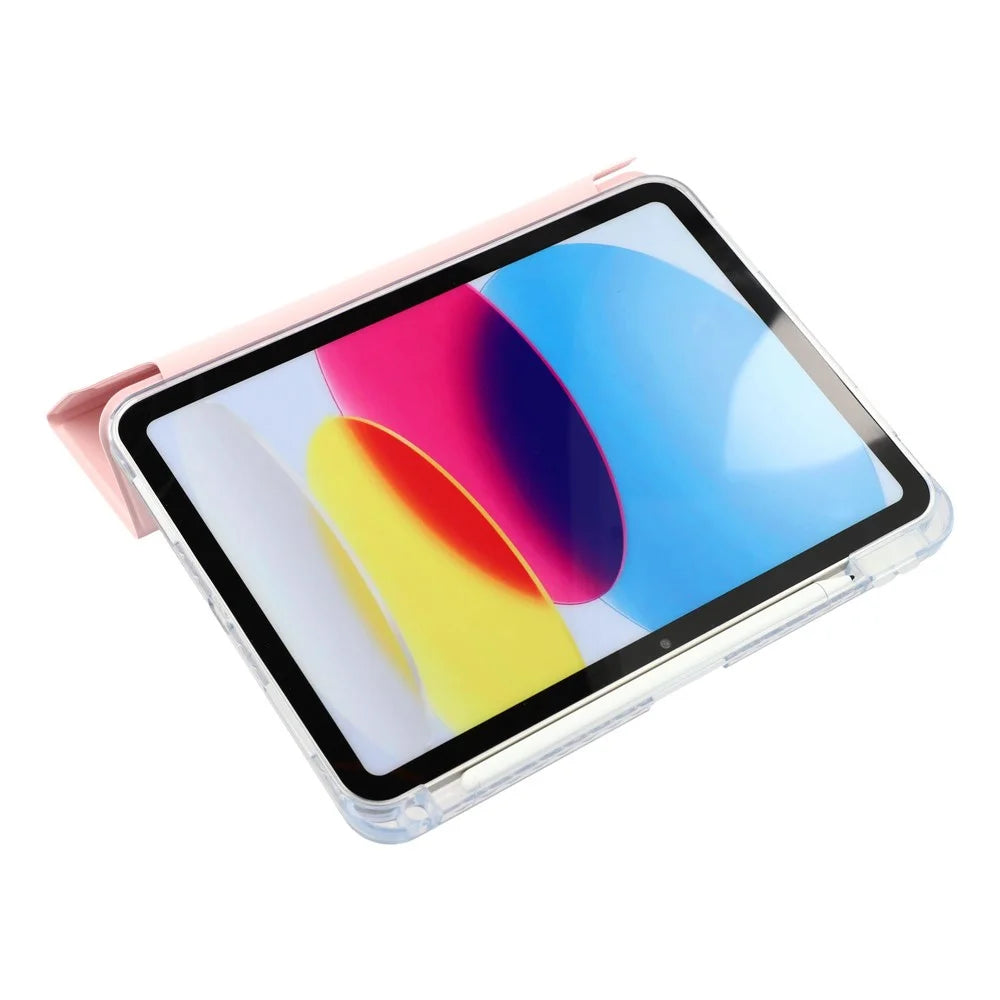 For iPad (2025) / iPad 10.9 (2022) Case Y-Fold Stand PU Leather Clear Acrylic Tablet Cover - Pink - 3