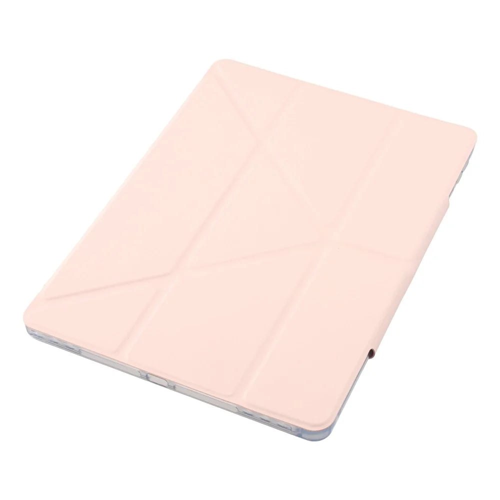 For iPad (2025) / iPad 10.9 (2022) Case Y-Fold Stand PU Leather Clear Acrylic Tablet Cover - Pink - 5
