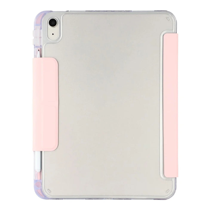 For iPad (2025) / iPad 10.9 (2022) Case Y-Fold Stand PU Leather Clear Acrylic Tablet Cover - Pink - 6