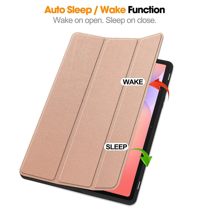 For Samsung Galaxy Tab S10 Lite Stand Case Shock-Absorbent Leather Tablet Cover with Pen Slot - Rose Gold - 3