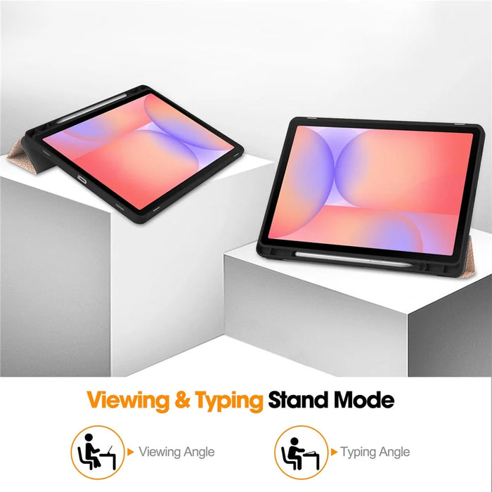 For Samsung Galaxy Tab S10 Lite Stand Case Shock-Absorbent Leather Tablet Cover with Pen Slot - Rose Gold - 4