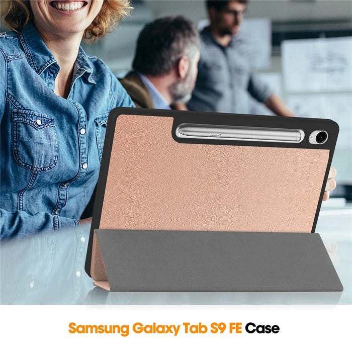 For Samsung Galaxy Tab S10 Lite Stand Case Shock-Absorbent Leather Tablet Cover with Pen Slot - Rose Gold - 7