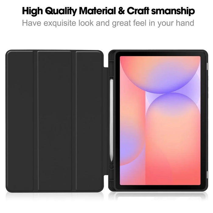 For Samsung Galaxy Tab S10 Lite Case Trifold Stand Solid Color Leather Tablet Cover with Pen Slot - Black - 2
