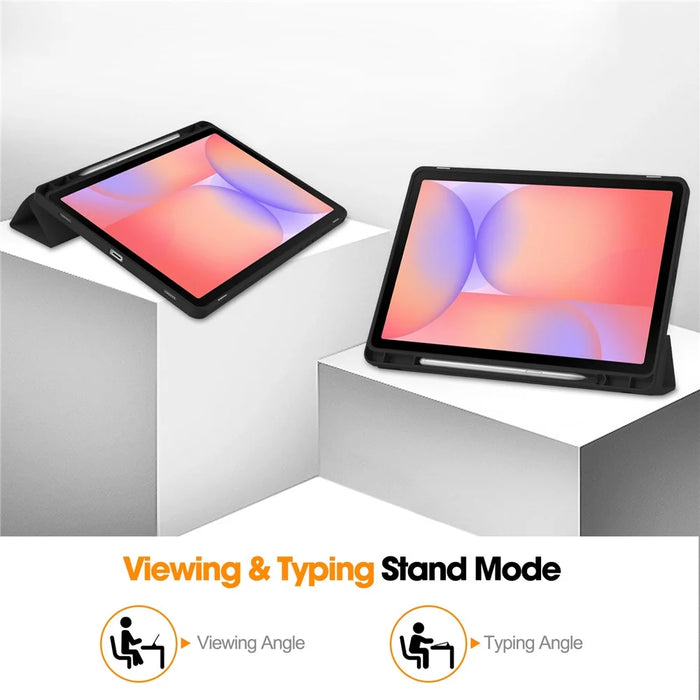 For Samsung Galaxy Tab S10 Lite Case Trifold Stand Solid Color Leather Tablet Cover with Pen Slot - Black - 4