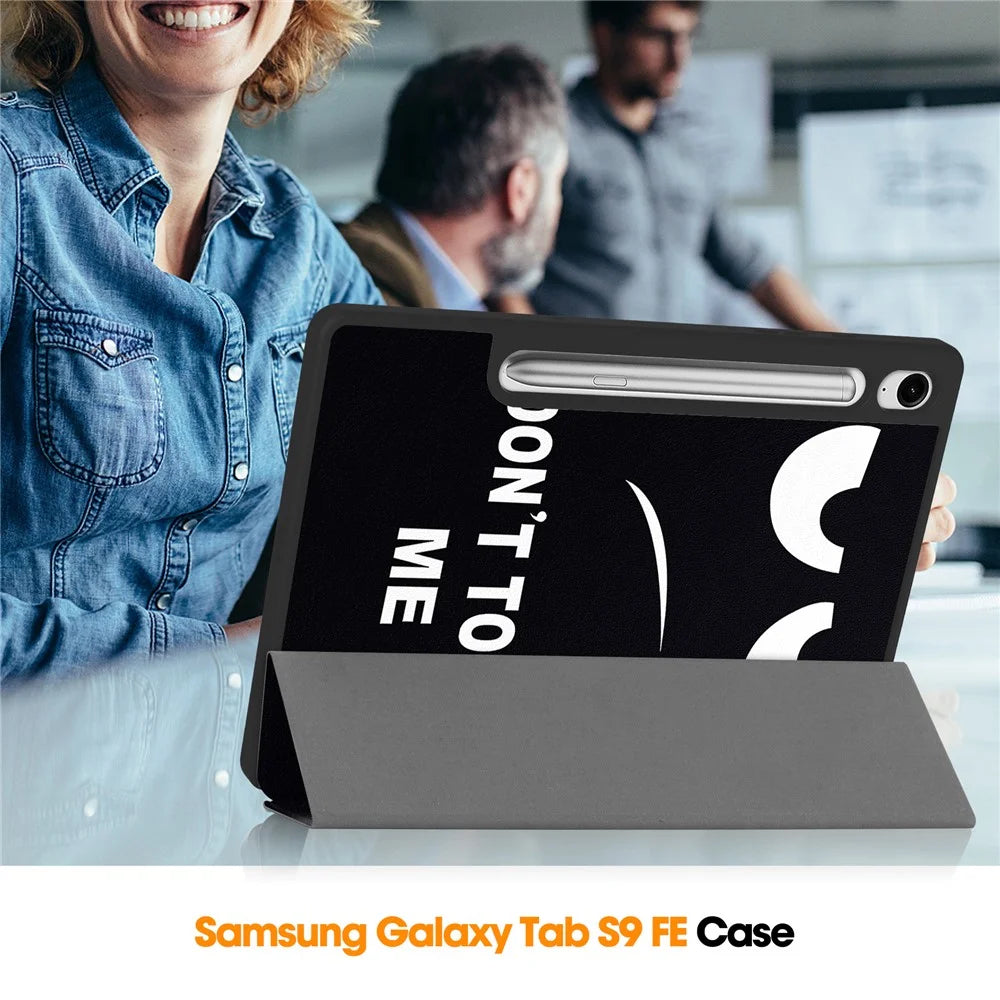 For Samsung Galaxy Tab S10 Lite Tablet Case Pattern Printing Tri-Fold Stand Leather + TPU Cover with Pen Holder - Don't Touch Me - 6