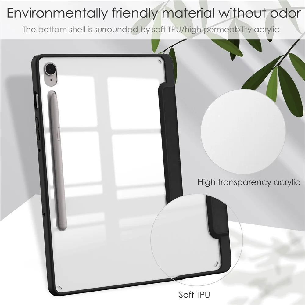 For Samsung Galaxy Tab S10 Lite Case Clear Acrylic Leather Tablet Cover Support Auto Sleep  /  Wake - Black - 7