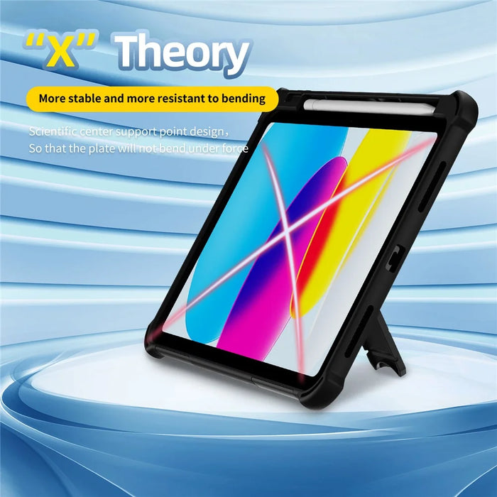 For iPad (2025)  /  10.9 (2022) Case Kickstand PC + TPU Shockproof Tablet Cover with Hand Strap  /  Pen Slot - Black - 3