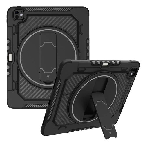 For iPad Pro 13 (2025) / 13 (2024) Case Kickstand PC + TPU Shockproof Tablet Cover with Pen Slot - Black - 1