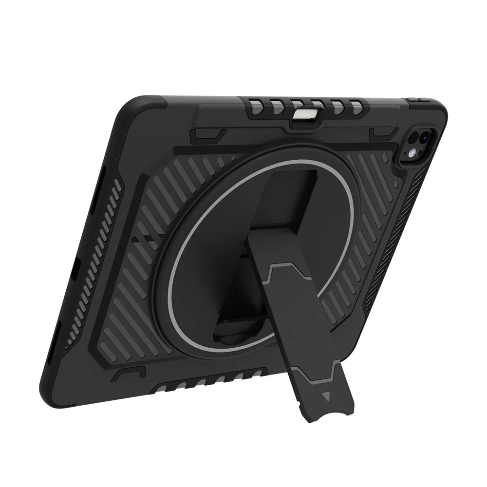 For iPad Pro 13 (2025) / 13 (2024) Case Kickstand PC + TPU Shockproof Tablet Cover with Pen Slot - Black - 2