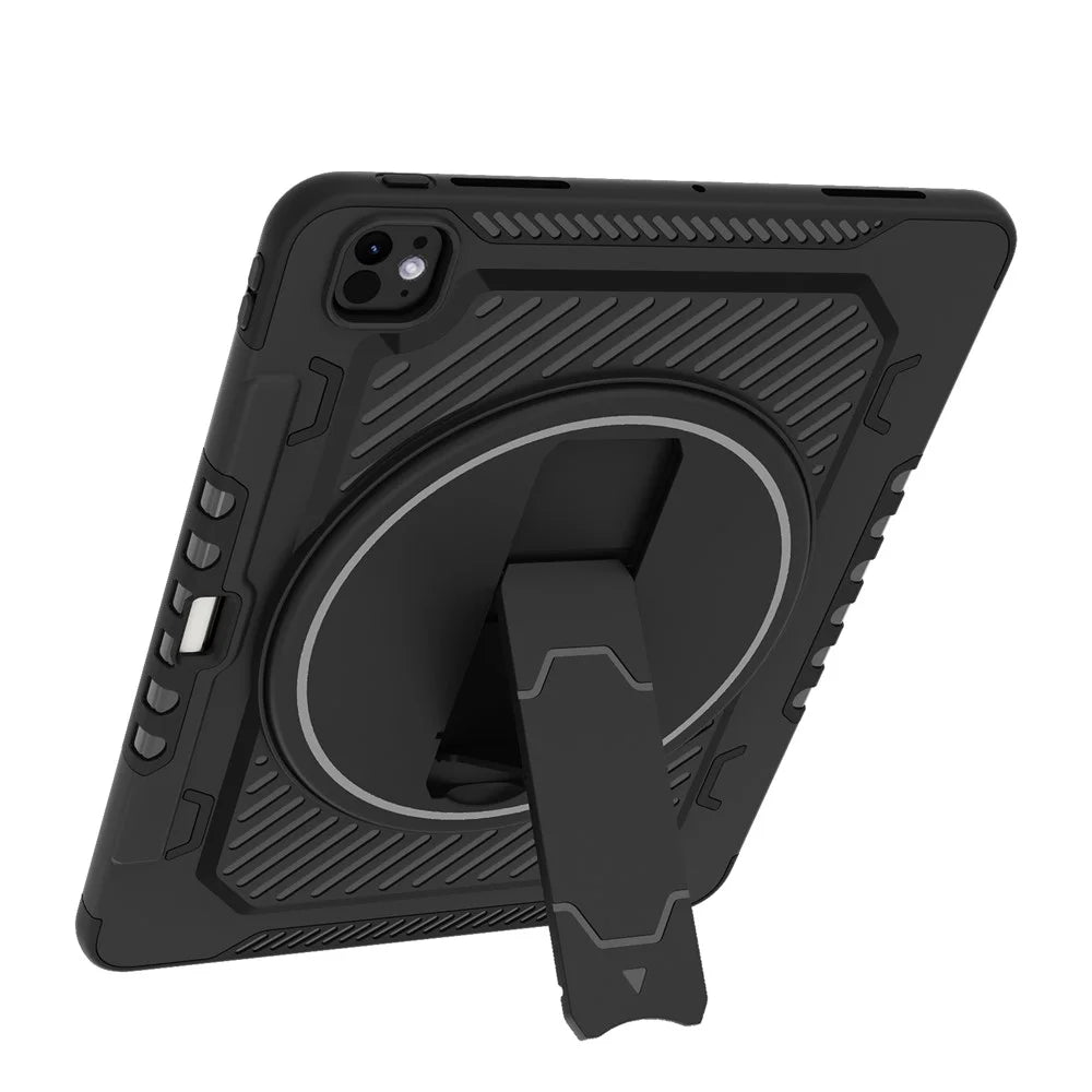 For iPad Pro 13 (2025) / 13 (2024) Case Kickstand PC + TPU Shockproof Tablet Cover with Pen Slot - Black - 4