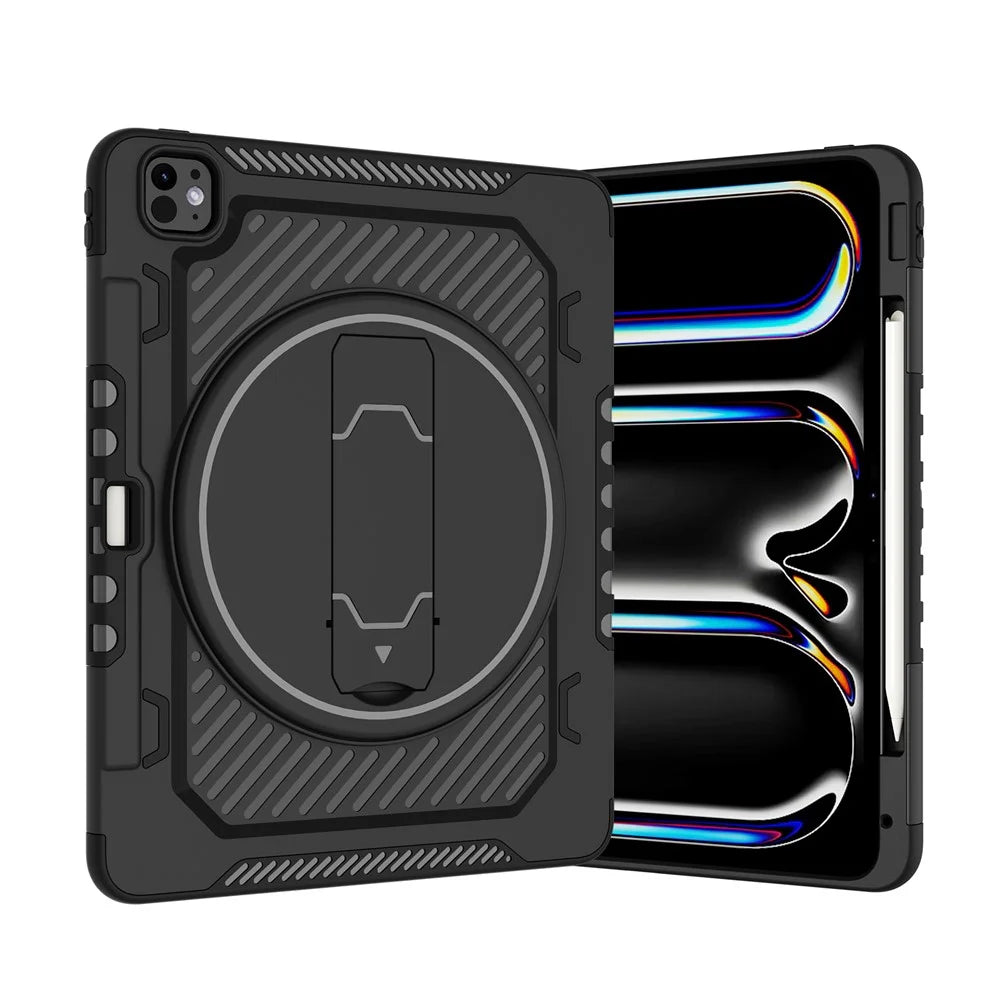 For iPad Pro 13 (2025) / 13 (2024) Case Kickstand PC + TPU Shockproof Tablet Cover with Pen Slot - Black - 5